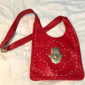 Handmade Boho Red Leather Bag